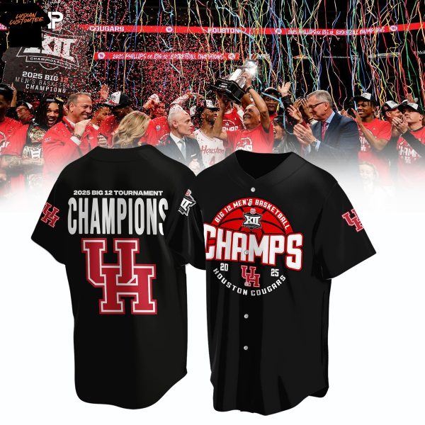 Houston Cougars 2025 Big 12 Mens Basketball Conference Tournament Champions Baseball Jersey – Black