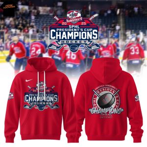 Evansville Thunderbolts 2025 SPHL Champions Hockey Hoodie – Red