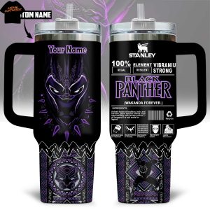 Personalized Black Panther Wakanda Forever Tumbler With Handle And Straw