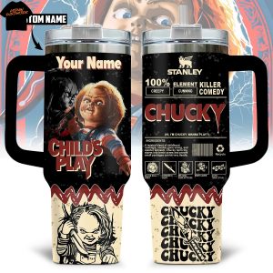 Personalized Chucky Child Play Tumbler With Handle And Straw