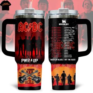 AC DC Pwr Up Tour Back In Black I Hit The Sack Tumbler With Handle And Straw
