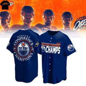 Edmonton Oilers 2025 Western Conference Champions Baseball Jersey – Blue