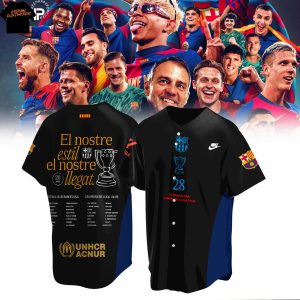 F.C Barcelona El Nostre Estil El Nostre Llegat La Liga 2025 Champions Baseball Jersey – Black