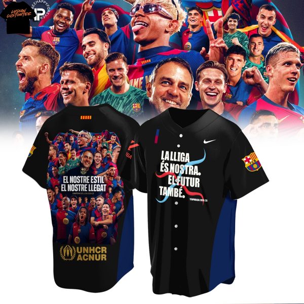 F.C Barcelona La Lliga Es Nostra El Futur Tambe 2025 Champions Baseball Jersey – Black