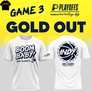 Indiana Pacers Boom Baby 2025 Playoffs 3D T-Shirt – White