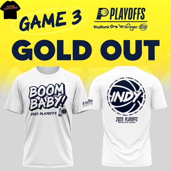 Indiana Pacers Boom Baby 2025 Playoffs 3D T-Shirt – White