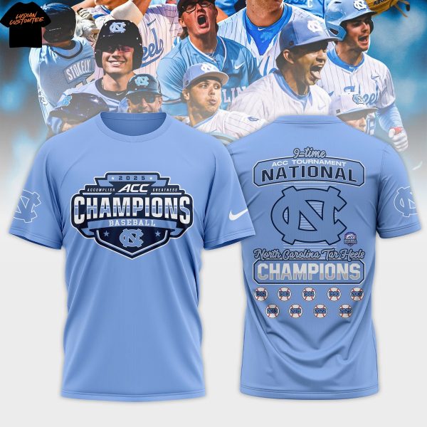 North Carolina Tar Heels 2025 ACC Baseball Conference Tournament Champions 3D T-Shirt