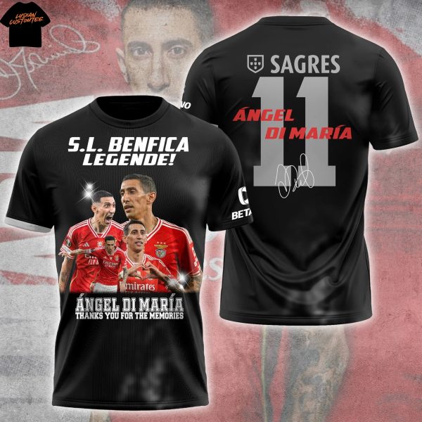 S L Benfica Angel Di Maria Signature Thank You For The Memories 3D T-Shirt