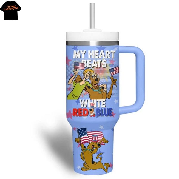 Scooby-Doo My Heart Beats With Red Blue Tumbler With Handle And Straw