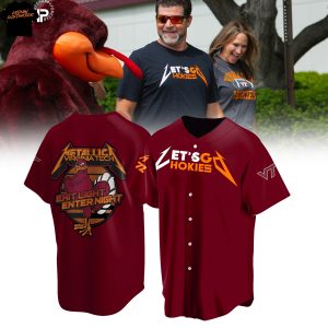 Virginia Tech Hokies Metallica – Let Go Hokies Exit Light Enter Night Baseball Jersey – Red