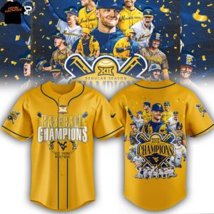 West Virginia Mountaineers Baseball Big 12 Champions 2025 Baseball Jersey – Gold