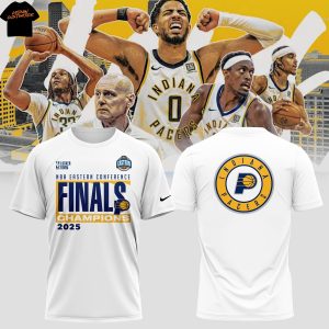 Indiana Pacers 2025 Eastern Conference Champions Finals 3D T-Shirt – White