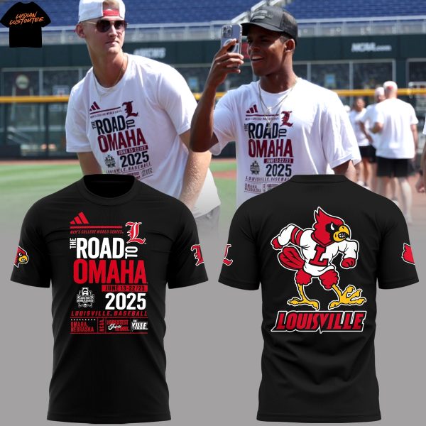 Louisville Cardinals Men College World Series The Road To Omaha 3D T-Shirt – Black