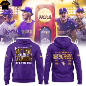 LSU Tigers Baseball 2025 NCAA Baseball Men College 8x World Series Champions Hoodie