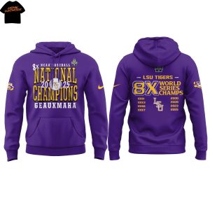 LSU Tigers Baseball 2025 NCAA Baseball Men College 8x World Series Champions Hoodie
