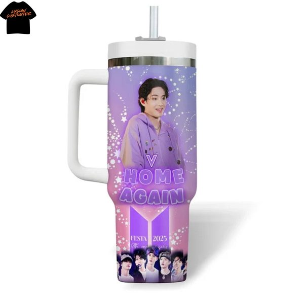 Personalized BTS V Home Again Tumbler With Handle And Straw