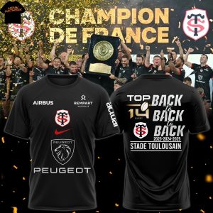 Stade Toulousain Champions 2025 Back To Back To Back Top 14 Rugby 3D T-Shirt – Black