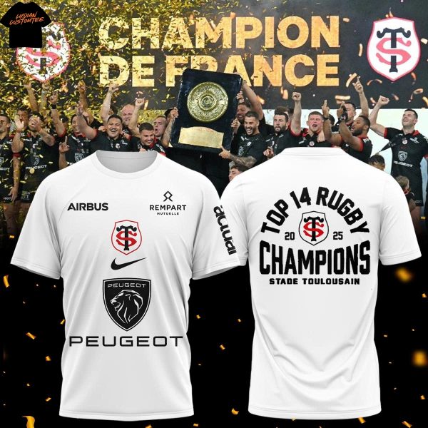 Stade Toulousain Top 14 Rugby Champions 2025 3D T-Shirt – White