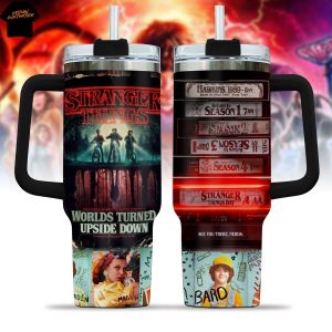 Stranger Things Worlds Turned Upside Down Tumbler With Handle And Straw