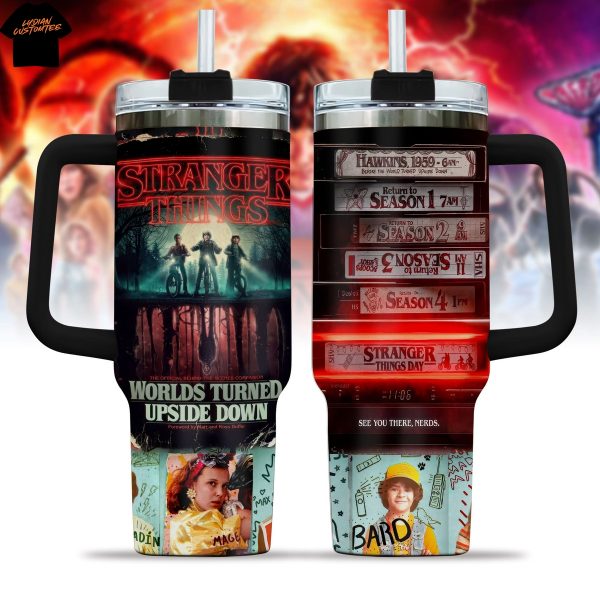 Stranger Things Worlds Turned Upside Down Tumbler With Handle And Straw
