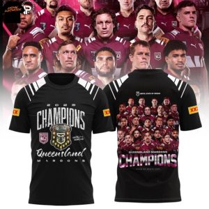 2025 Champions State Of Origin Queensland Maroons 3D T-Shirt – Black