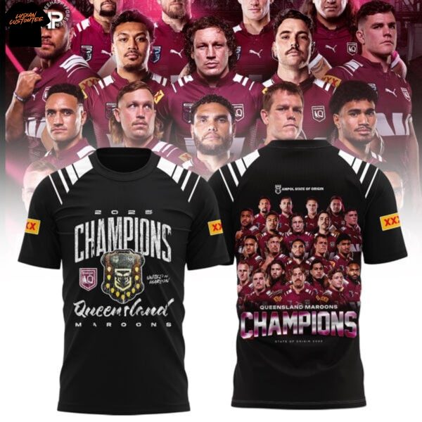 2025 Champions State Of Origin Queensland Maroons 3D T-Shirt – Black
