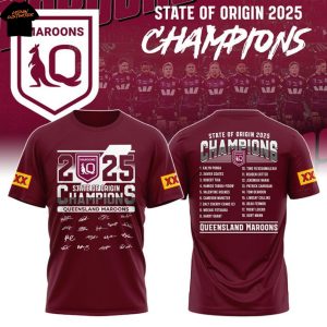 2025 Champions State Of Origin Queensland Maroons Signature 3D T-Shirt – Red
