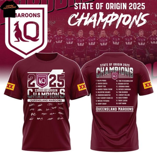 2025 Champions State Of Origin Queensland Maroons Signature 3D T-Shirt – Red