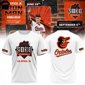 Baltimore Orioles Cal Ripken Jr Iron Man 2131 30th Anniversary 3D T-Shirt – White