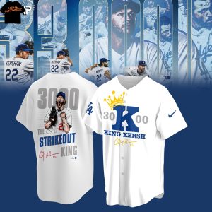 Clayton Kershaw Makes History And Joins The 3,000 Strikeout King Signature Baseball Jersey – White