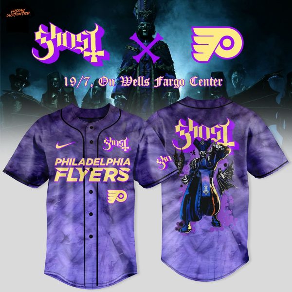 Philadelphia Flyers x Ghost Band World Tour 2025 Baseball Jersey – Purple