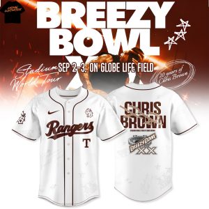 Texas Rangers x Chris Brown Breezy Bowl XX Tour 2025 Baseball Jersey – White