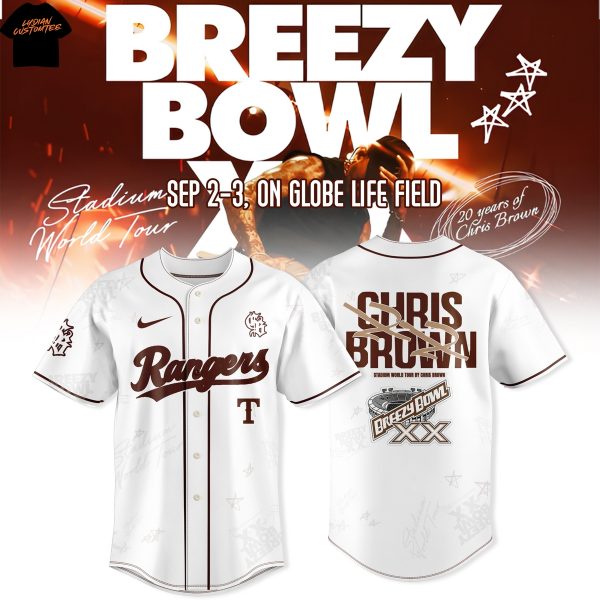 Texas Rangers x Chris Brown Breezy Bowl XX Tour 2025 Baseball Jersey – White