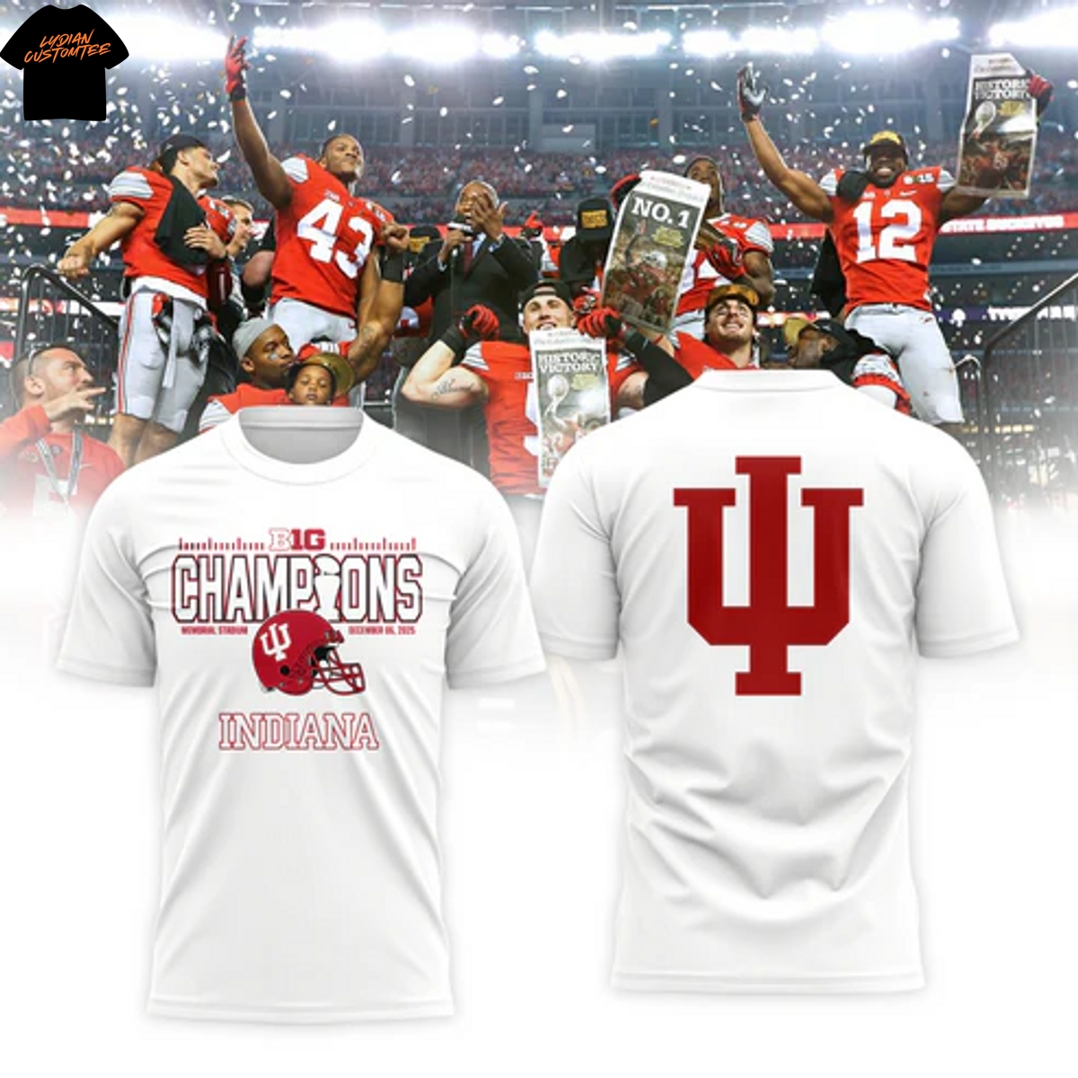 Indiana Hoosiers 2025 Big Ten Champion 3D T-Shirt Indiana Hoosiers 2025 Big Ten Champion 3D T-Shirt