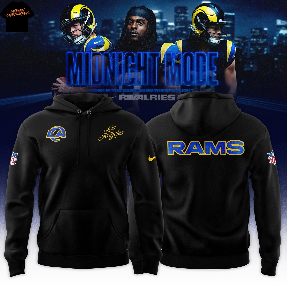 Los Angeles Rams Midnight Blue 2025 Rivalries Hoodie Los Angeles Rams Midnight Blue 2025 Rivalries Hoodie