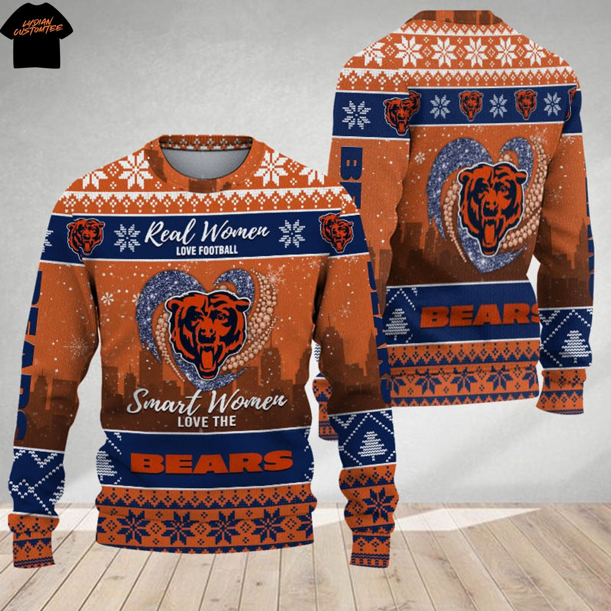 Real Women Love Football Smart Women Love The Chicago Bears Ugly Christmas 2025 Sweater Real Women Love Football Smart Women Love The Chicago Bears Ugly Christmas 2025 Sweater