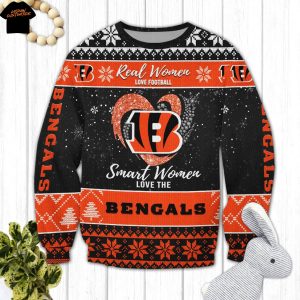 Real Women Love Football Smart Women Love The Cincinnati Bengals Ugly Christmas 2025 Sweater Real Women Love Football Smart Women Love The Cincinnati Bengals Ugly Christmas 2025 Sweater
