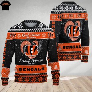 Real Women Love Football Smart Women Love The Cincinnati Bengals Ugly Christmas 2025 Sweater