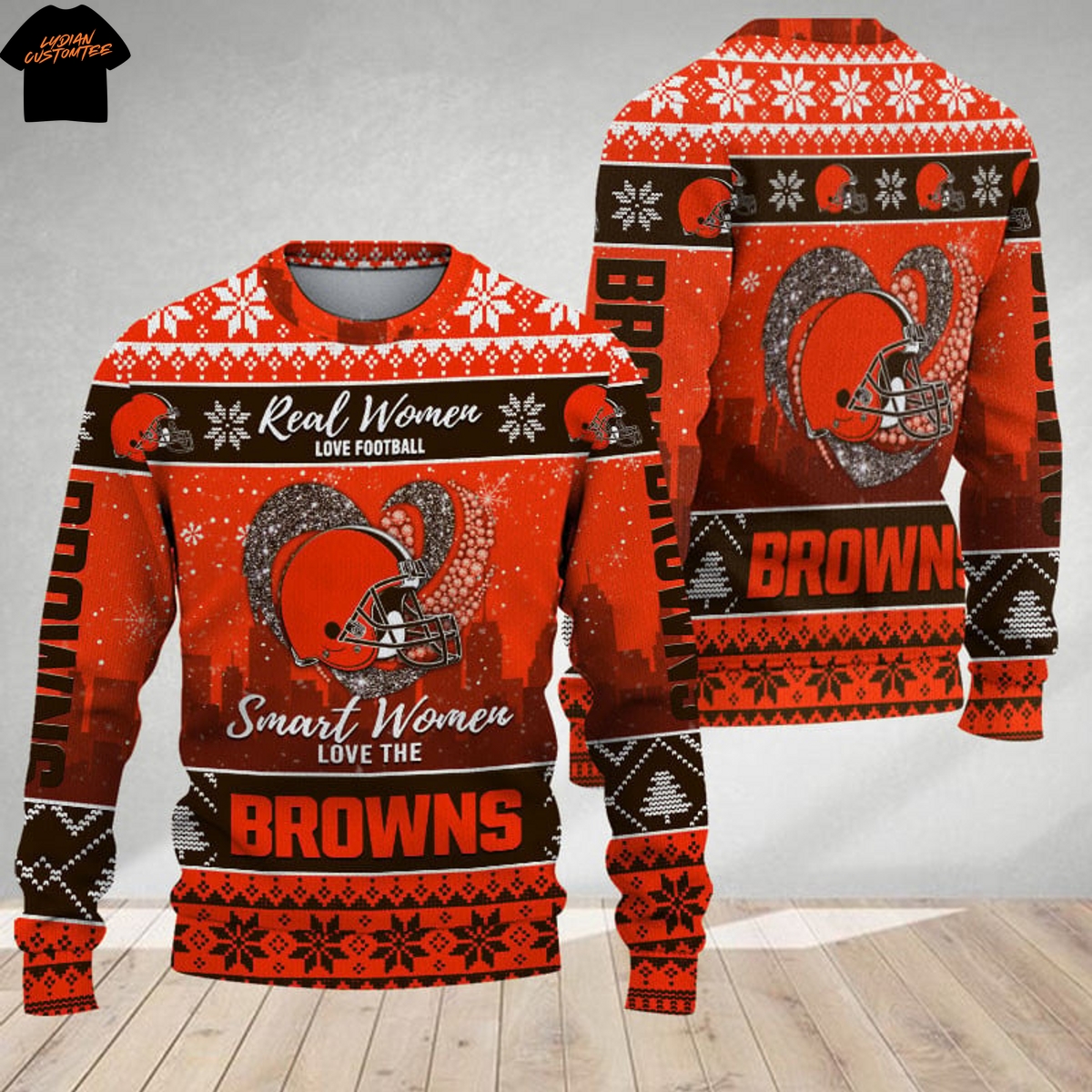 Real Women Love Football Smart Women Love The Cleveland Browns Ugly Christmas 2025 Sweater Real Women Love Football Smart Women Love The Cleveland Browns Ugly Christmas 2025 Sweater