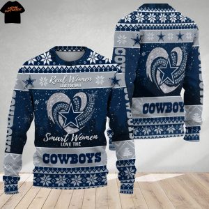 Real Women Love Football Smart Women Love The Dallas Cowboys Ugly Christmas 2025 Sweater