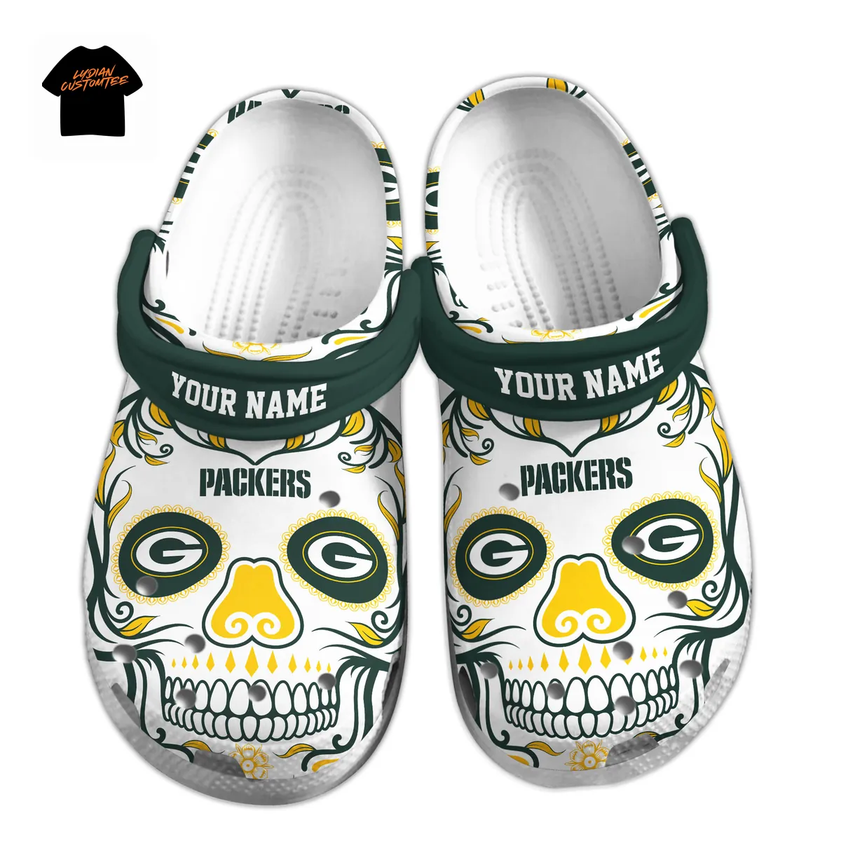 Green Bay Packers NFL Personalized Day of the Dead Sugar Skull Crocs Green Bay Packers NFL Personalized Day of the Dead Sugar Skull Crocs