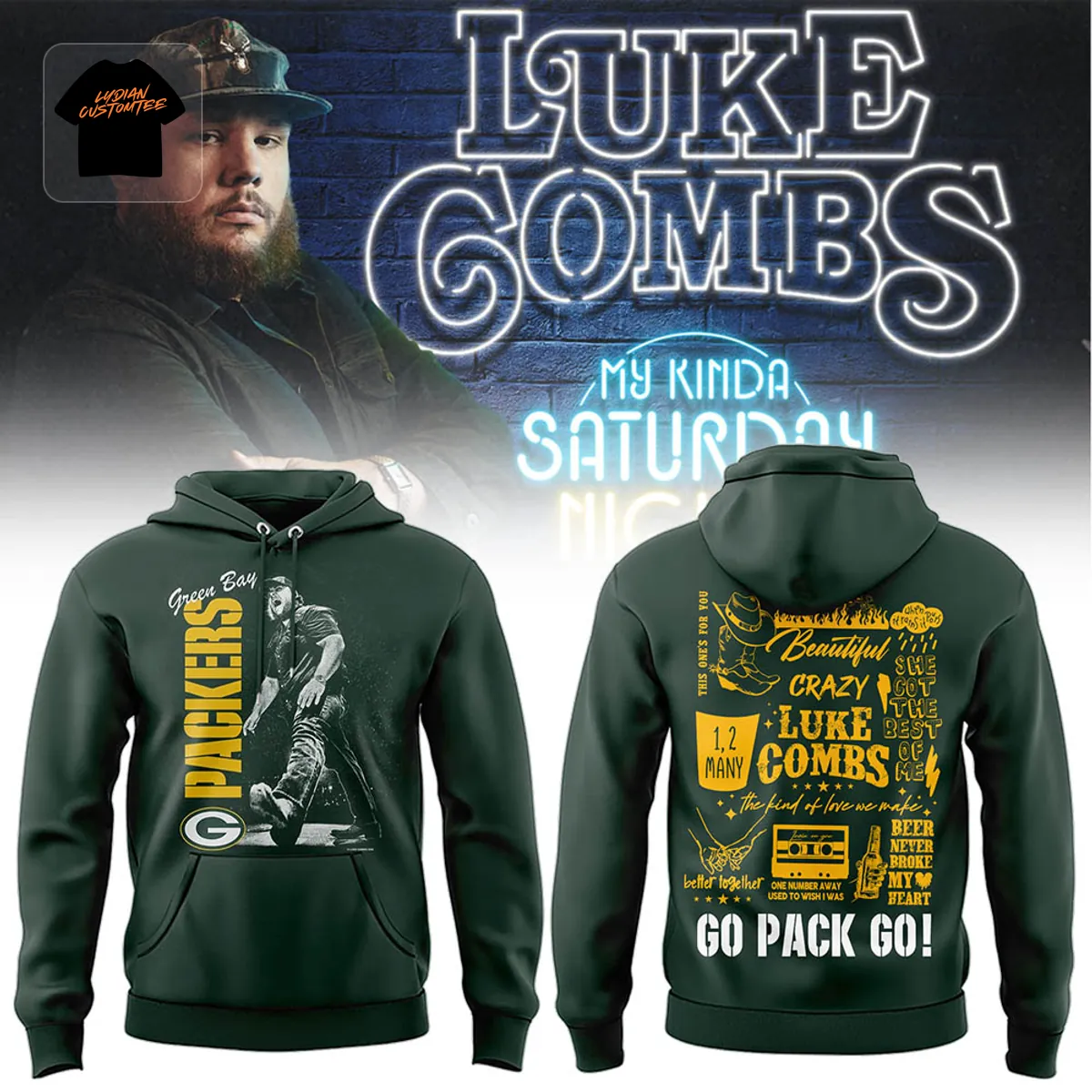 Luke Combs Green Bay Packers My Kinda Saturday Night Tour Hoodie Luke Combs Green Bay Packers My Kinda Saturday Night Tour Hoodie