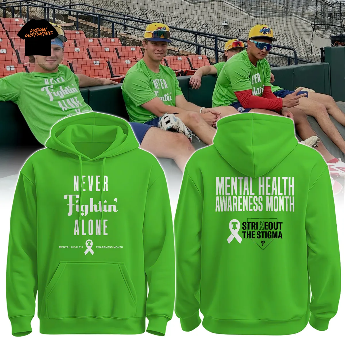 Philadelphia Mental Health Awareness Month Strikeout The Stigma Green Hoodie Philadelphia Mental Health Awareness Month Strikeout The Stigma Green Hoodie