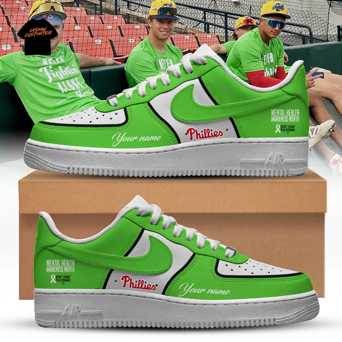 Philadelphia Phillies Mental Health Awareness Custom Air Force 1 Shoes Philadelphia Phillies Mental Health Awareness Custom Air Force 1 Shoes
