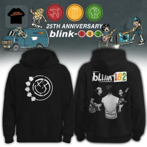 Blink-182 25th Anniversary Smiley Face Graphic Black Pullover Hoodie