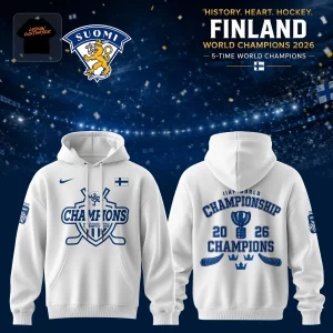 Finland Suomi Ice Hockey 2026 World Champions Commemorative White Pullover Hoodie