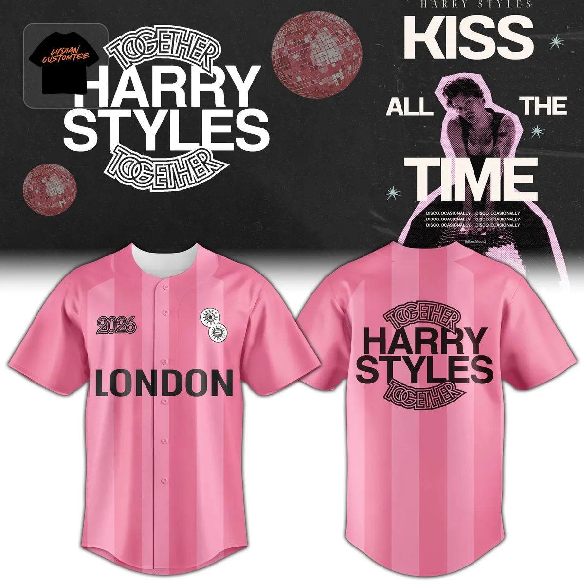 Harry Styles London 2026 Together Limited Edition Pink Striped Baseball Jersey Harry Styles London 2026 Together Limited Edition Pink Striped Baseball Jersey