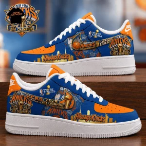 New York Knicks 2026 NBA Champions Commemorative Blue and Orange Air Force 1 Sneakers New York Knicks 2026 NBA Champions Commemorative Blue and Orange Air Force 1 Sneakers