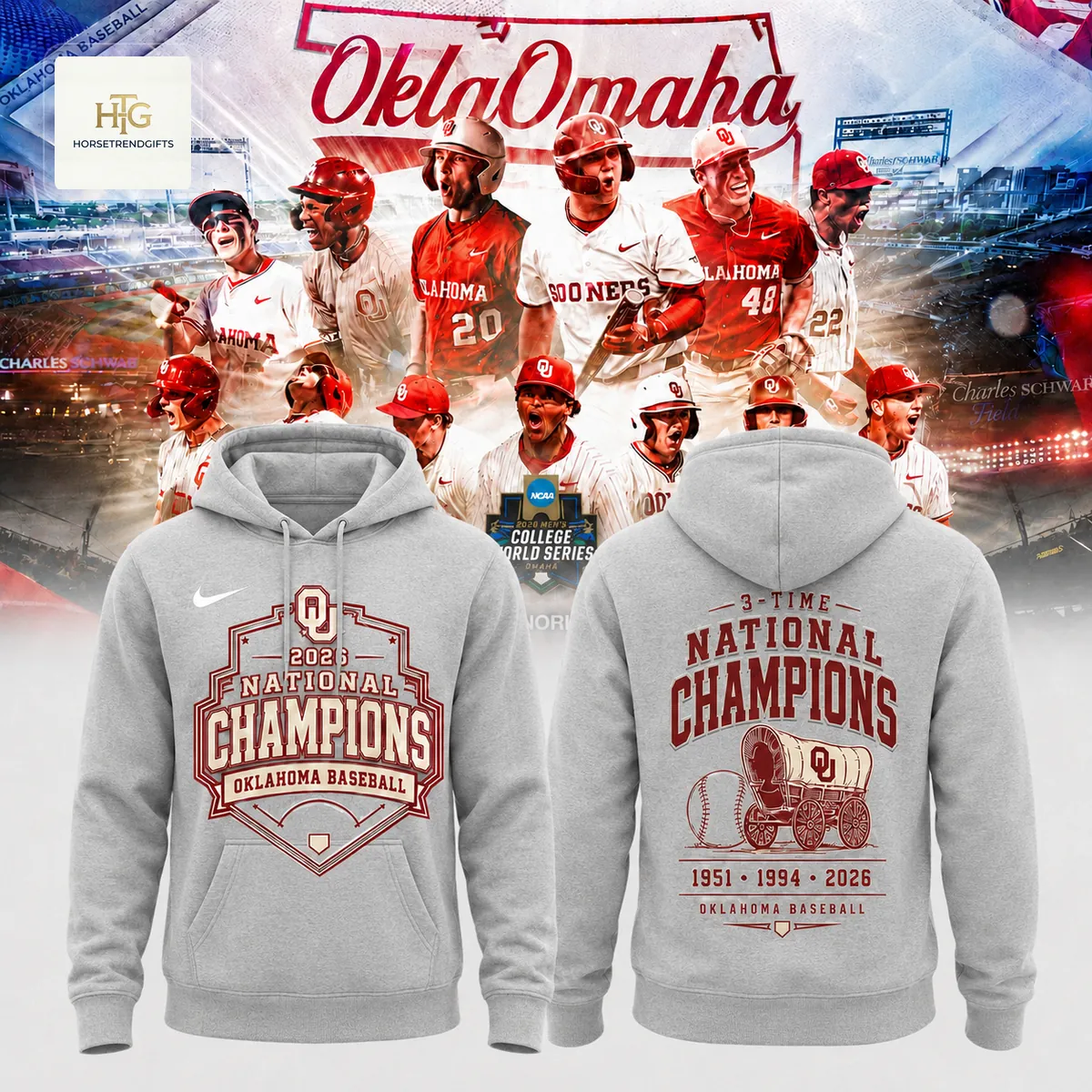 Oklahoma Sooners Baseball 2026 National Champions Commemorative Hoodie Oklahoma Sooners Baseball 2026 National Champions Commemorative Hoodie