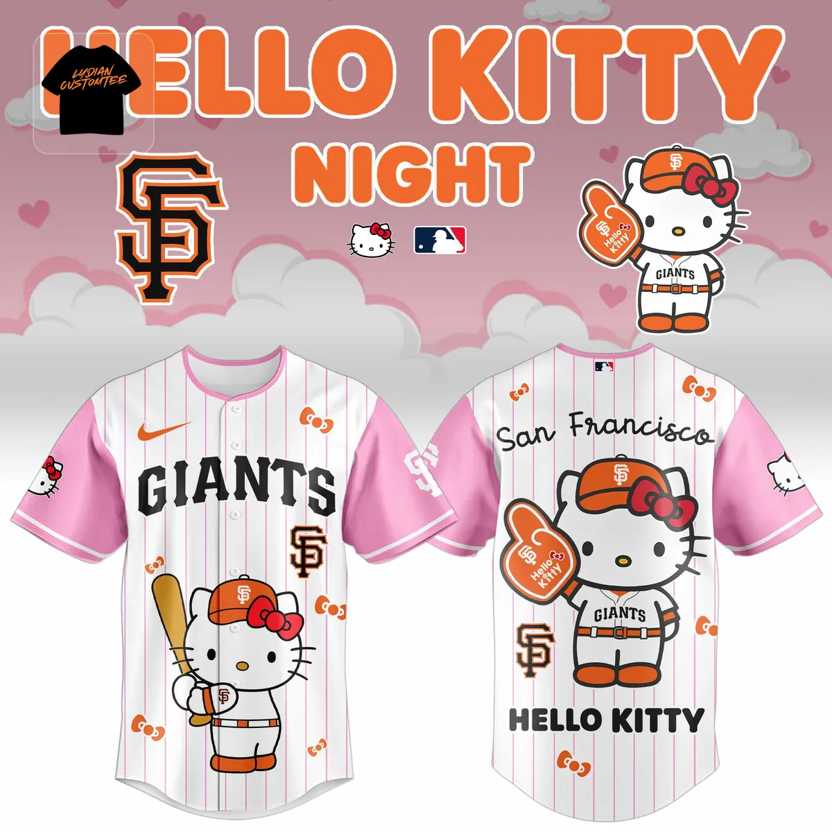 Hello Kitty San Francisco Giants Limited Edition Pink Pinstripe Baseball Jersey Hello Kitty San Francisco Giants Limited Edition Pink Pinstripe Baseball Jersey